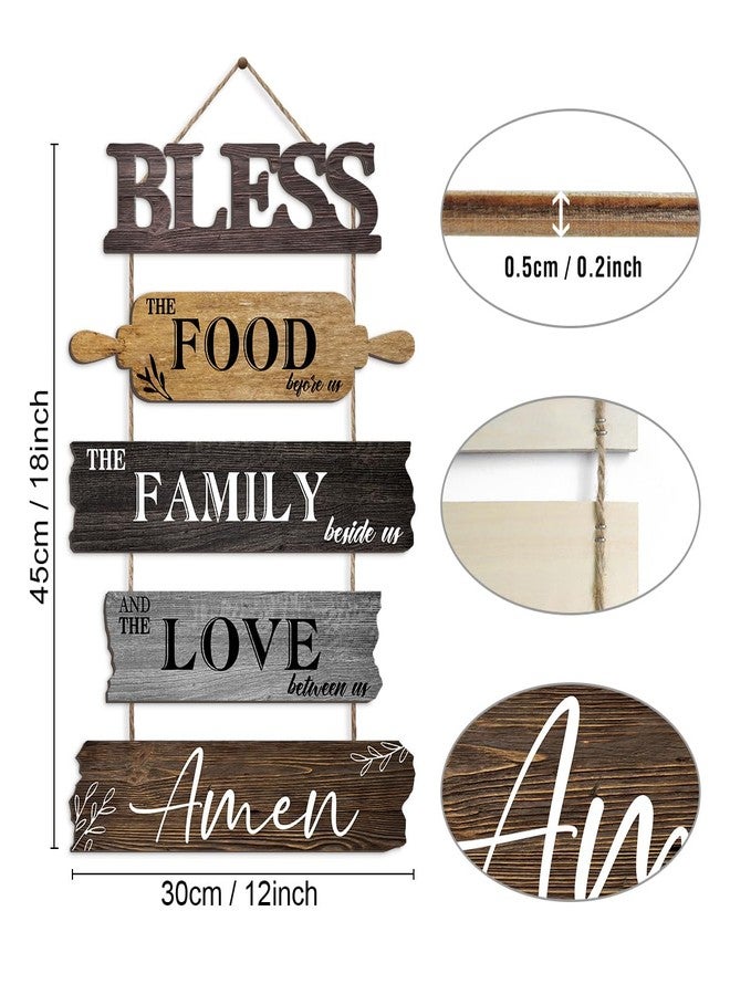 Pigort Kitchen Wall Decor Bless the Food Before Us Dining Room Wall Decor - Farmhouse Wall Art For Kitchen Dining Room- Wooden Rustic 5pcs Roped Sign 12x18 Inches(Brown) - Image 2
